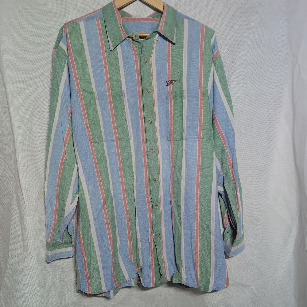 Vintage Copper Canyon 2XL Broadcloth Red Green Blue Striped  Men's Shirt